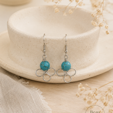 Turquoise Trefoil Crystal Earrings