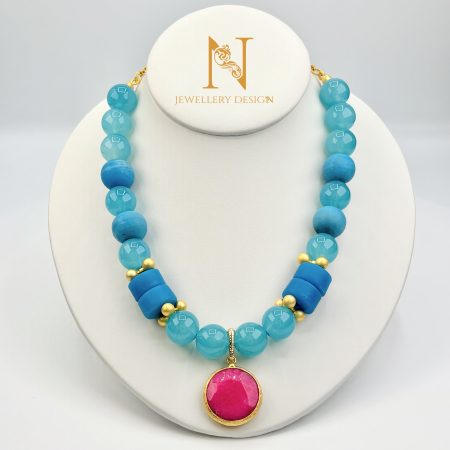 Turquoise and Fushsia Statement Necklace