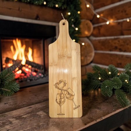 Hand Burned Wine Glass Bamboo Paddle Board I Handmade Serving Board | Wine Lover Gift