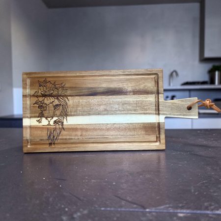 Hand Burned Floral Lion Wooden Serving Board | Handmade Cheese Board | Unique Wildlife Kitchen Gift