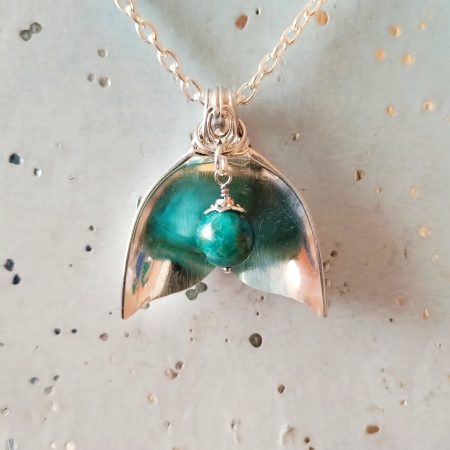 Mermaid Tail Spoon Pendant Silver Plated Nautical Gift with Apatite Bead