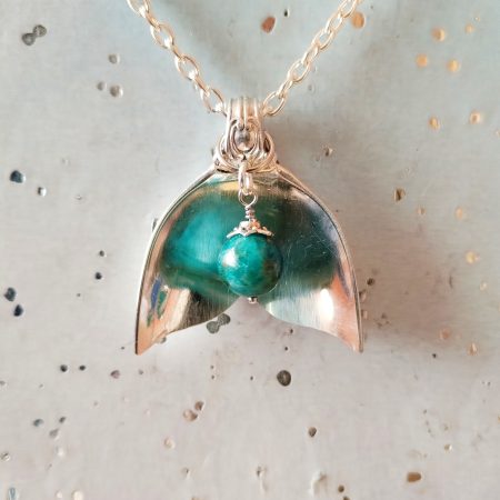 Mermaid Tail Spoon Pendant Silver Plated Nautical Gift with Apatite Bead