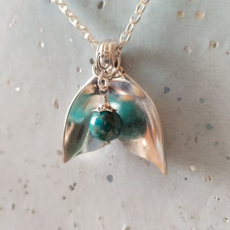 Mermaid Tail Spoon Pendant Silver Plated Nautical Gift with Apatite Bead