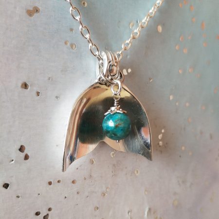 Mermaid Tail Spoon Pendant Silver Plated Nautical Gift with Apatite Bead