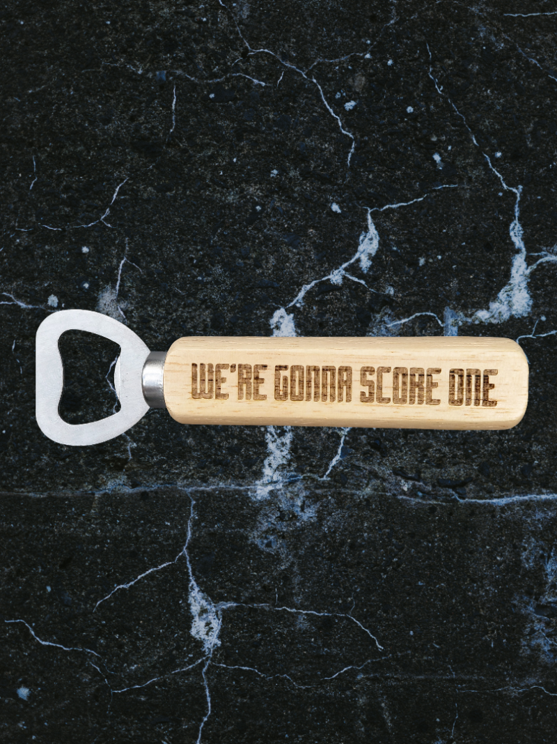 Laser engraved world cup 26 bottle opener with quote