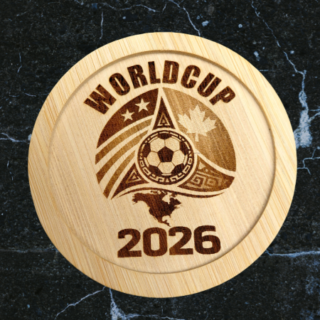 Laser engraved wooden world cup coaster