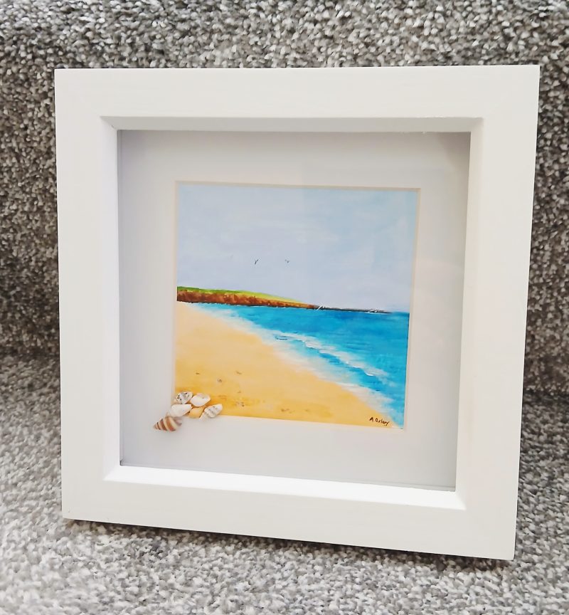 Filey Brigg Original Framed Acrylic Painting with Shell Detail