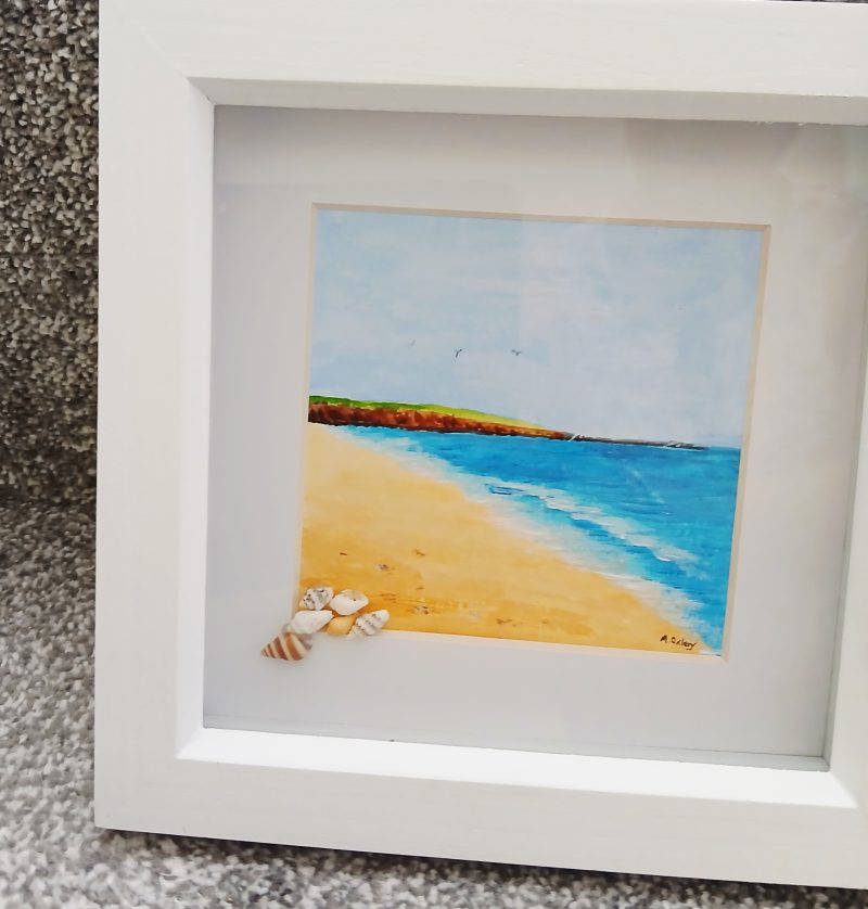 Filey Brigg Original Framed Acrylic Painting with Shell Detail
