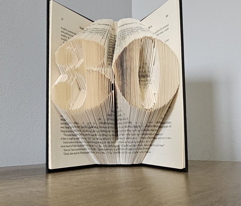 Folded Book Art. 30th Birthday. Recycled Book Gift.
