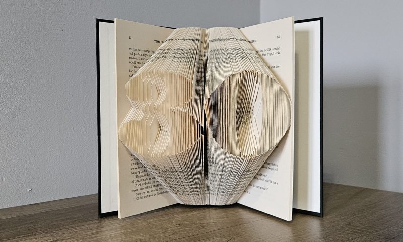 Folded Book Art. 30th Birthday. Recycled Book Gift.