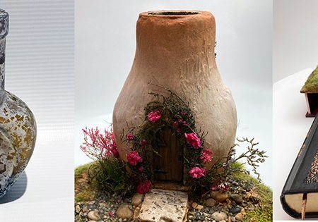 Toadstool Cottage Antique Jar Bookshelf Decor Booknook with Hidden Leather Notebook