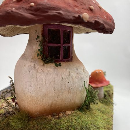 Toadstool Cottage Antique Jar Bookshelf Decor Booknook with Hidden Leather Notebook
