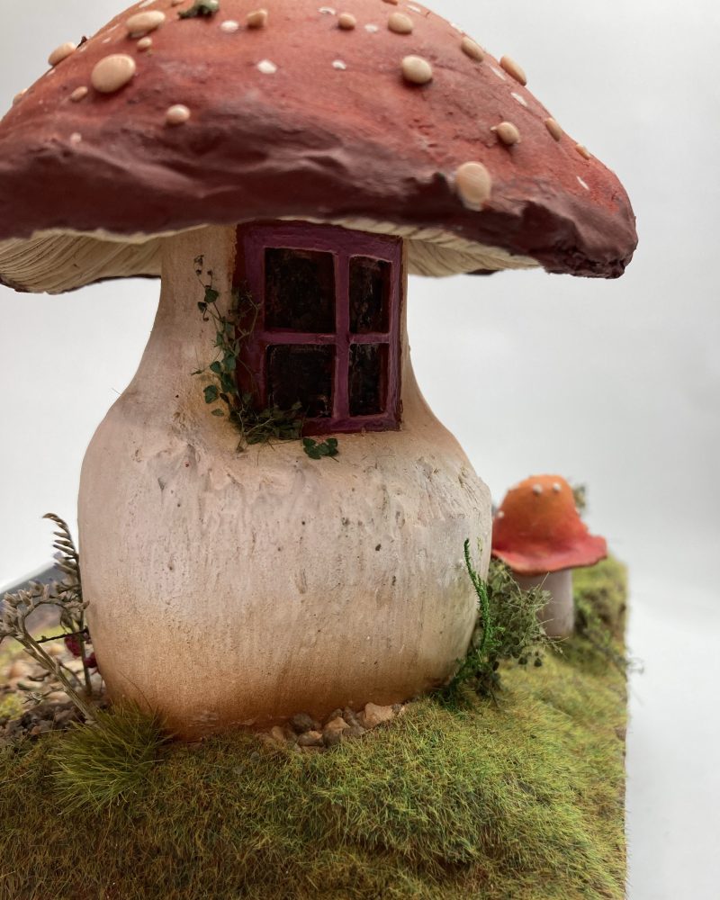Toadstool Cottage Antique Jar Bookshelf Decor Booknook with Hidden Leather Notebook