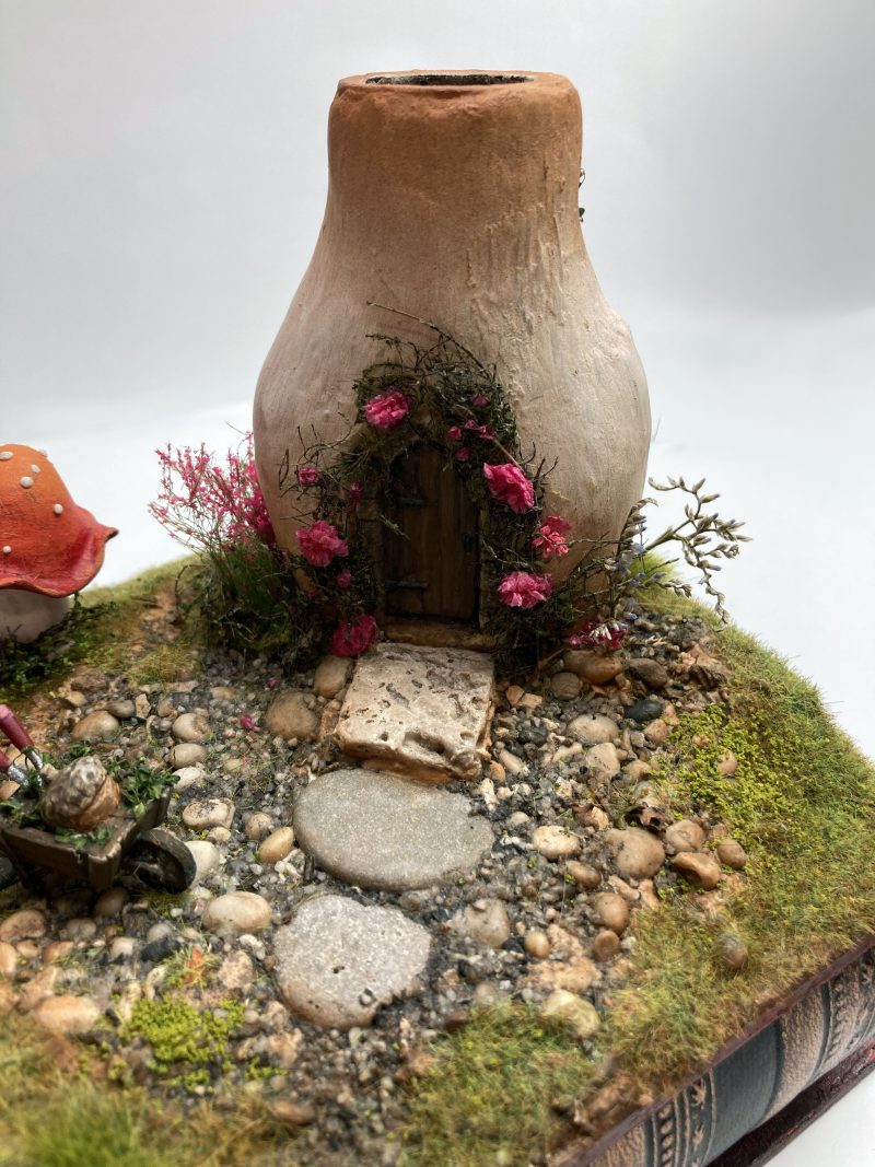Toadstool Cottage Antique Jar Bookshelf Decor Booknook with Hidden Leather Notebook