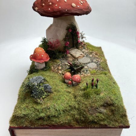 Toadstool Cottage Antique Jar Bookshelf Decor Booknook with Hidden Leather Notebook