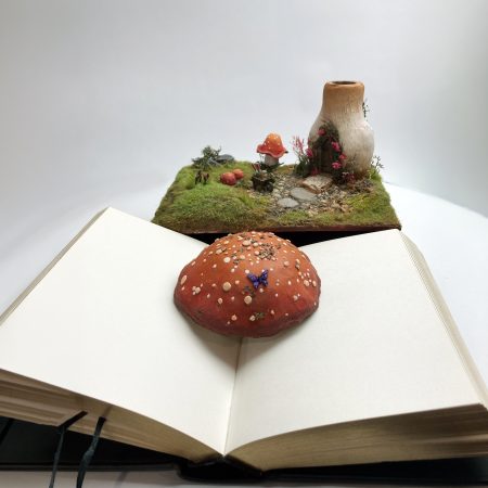 Toadstool Cottage Antique Jar Bookshelf Decor Booknook with Hidden Leather Notebook
