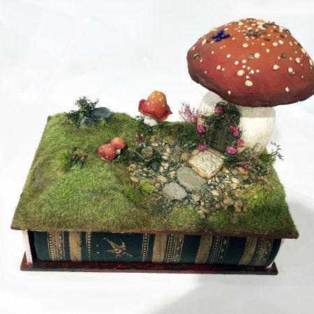 Toadstool Cottage Antique Jar Bookshelf Decor Booknook with Hidden Leather Notebook
