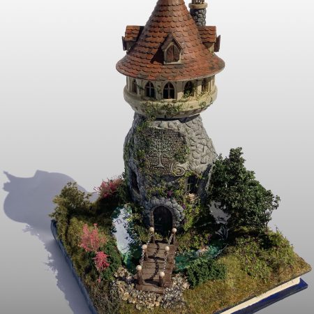 The Enchanted Tower Book Nook/Handmade Fantasy Fairy House with Rechargeable LED Lights