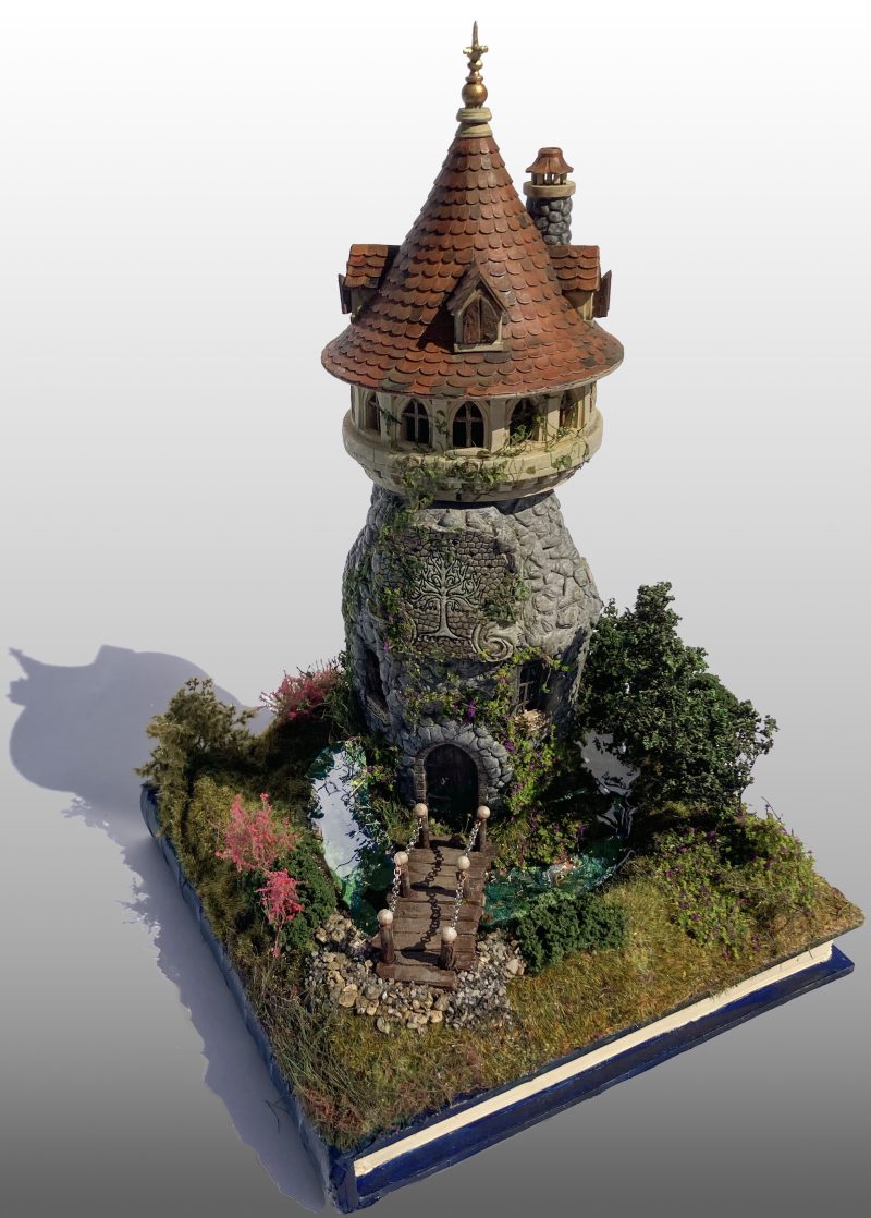 The Enchanted Tower Book Nook/Handmade Fantasy Fairy House with Rechargeable LED Lights