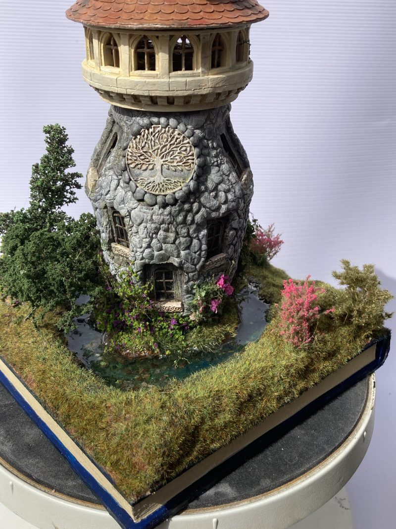 The Enchanted Tower Book Nook/Handmade Fantasy Fairy House with Rechargeable LED Lights