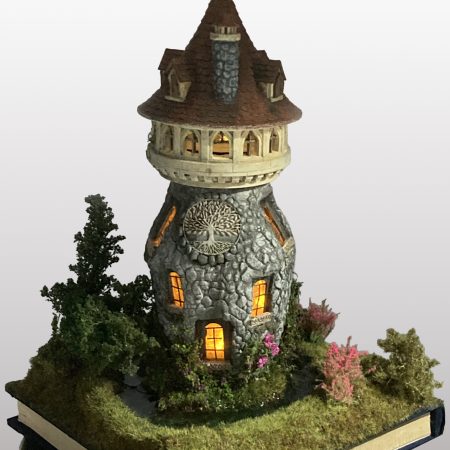 The Enchanted Tower Book Nook/Handmade Fantasy Fairy House with Rechargeable LED Lights