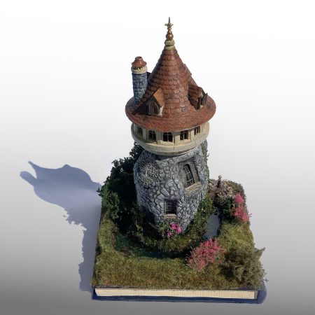 The Enchanted Tower Book Nook/Handmade Fantasy Fairy House with Rechargeable LED Lights