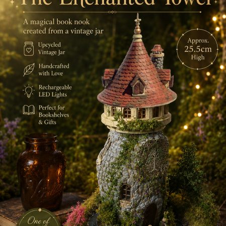 The Enchanted Tower Book Nook/Handmade Fantasy Fairy House with Rechargeable LED Lights