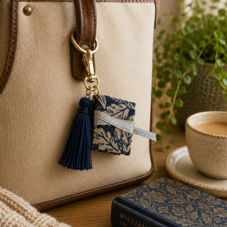 Handmade Miniature Notebook Keyring - William Morris "Oak" Fabric