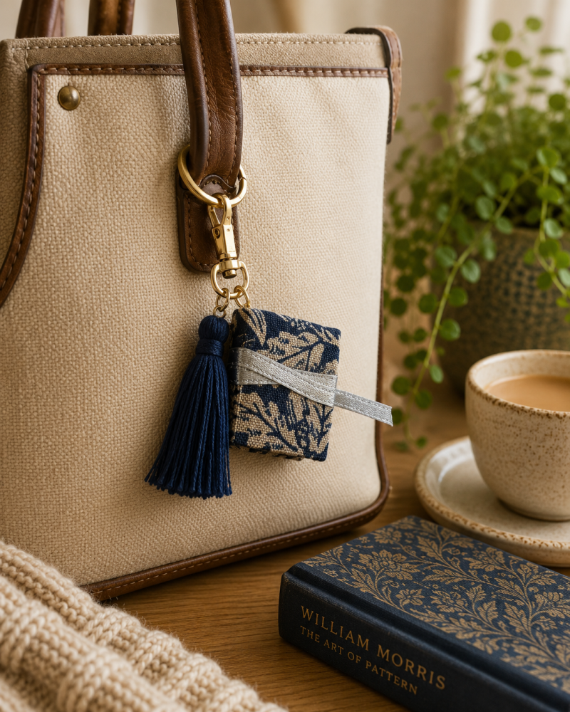 Handmade Miniature Notebook Keyring - William Morris "Oak" Fabric
