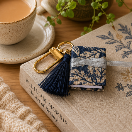 Handmade Miniature Notebook Keyring - William Morris "Oak" Fabric