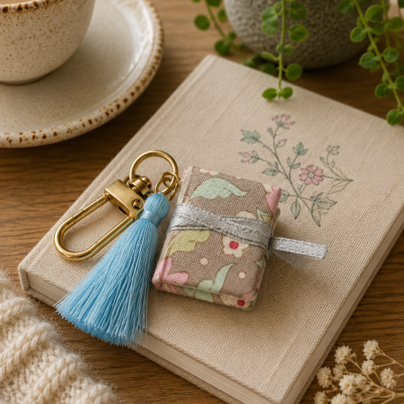 Handmade Miniature Book Keyring in Tilda Fabric