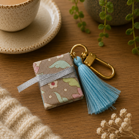 Handmade Miniature Book Keyring in Tilda Fabric
