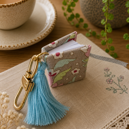 Handmade Miniature Book Keyring in Tilda Fabric