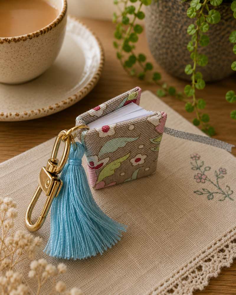 Handmade Miniature Book Keyring in Tilda Fabric