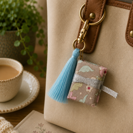 Handmade Miniature Book Keyring in Tilda Fabric