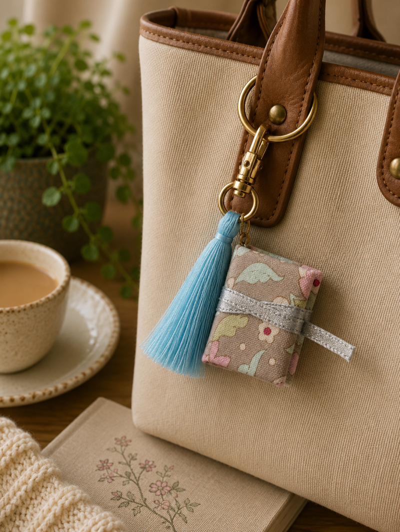 Handmade Miniature Book Keyring in Tilda Fabric
