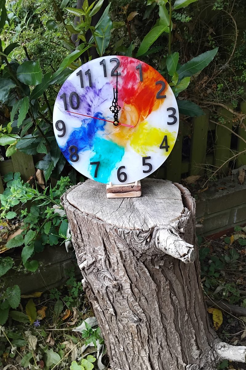 Resin Wall Clock, Rainbow Style