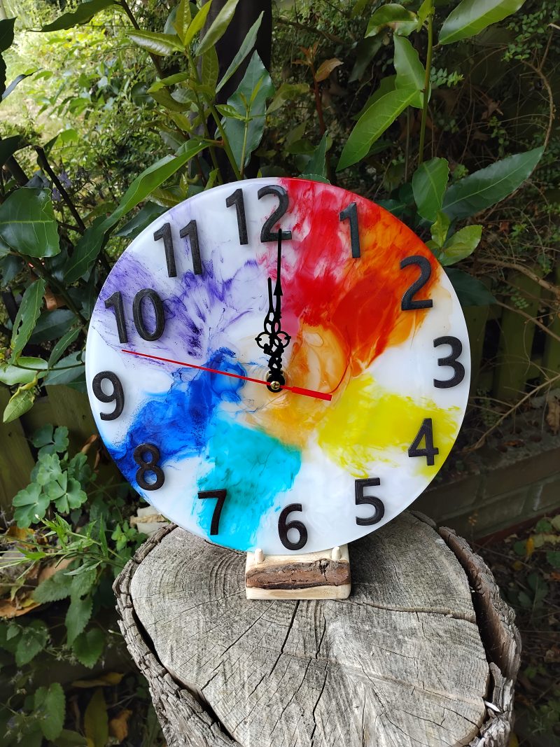 Resin Wall Clock, Rainbow Style