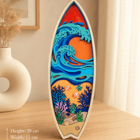 Layered Plywood Surfboard Wall Art Decortion Mandala, Tropical Ocean Reefs Decor