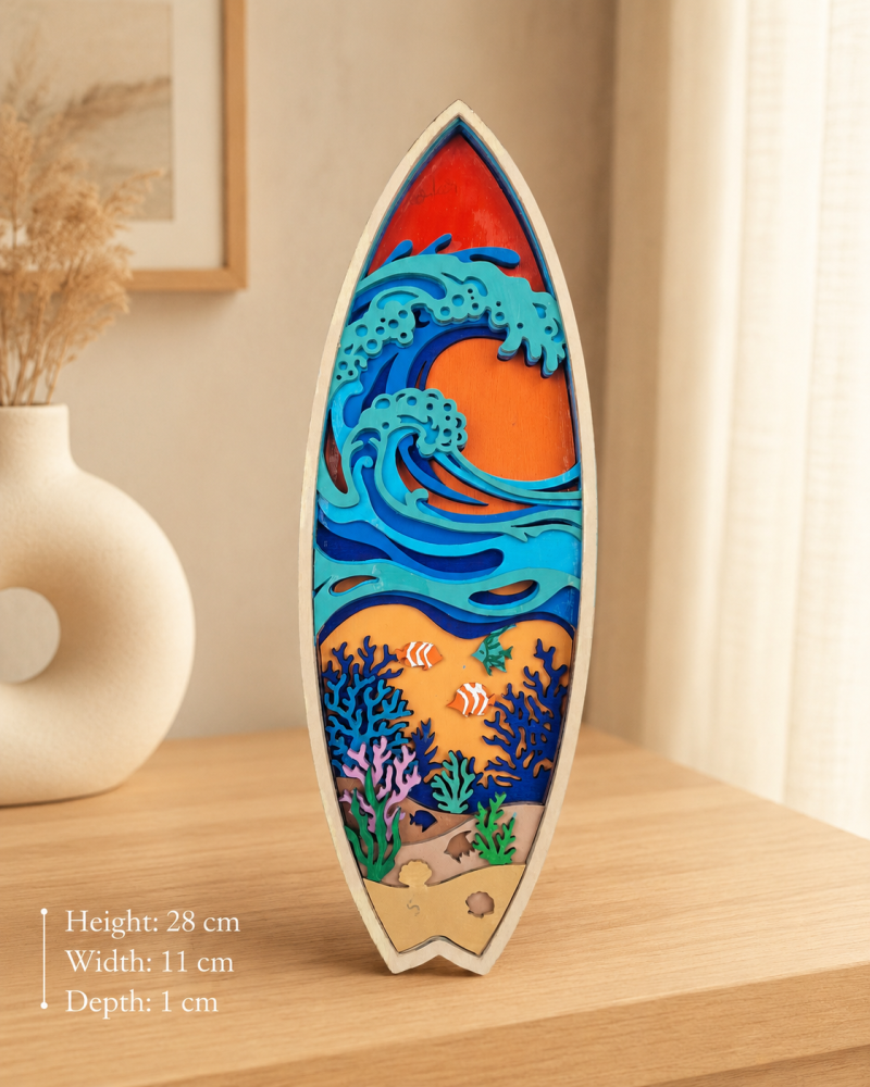Layered Plywood Surfboard Wall Art Decortion Mandala, Tropical Ocean Reefs Decor
