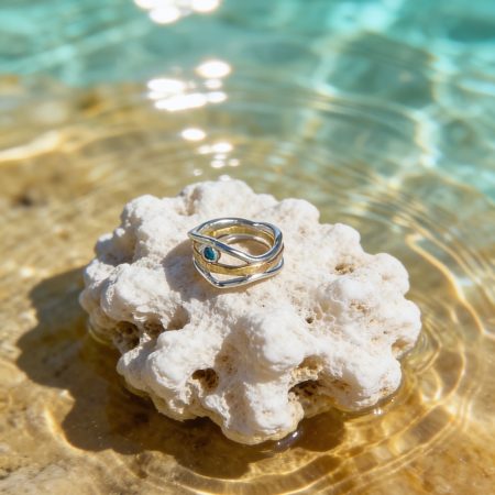 Silver An G9ld Eave Ring With Topaz Gemstone