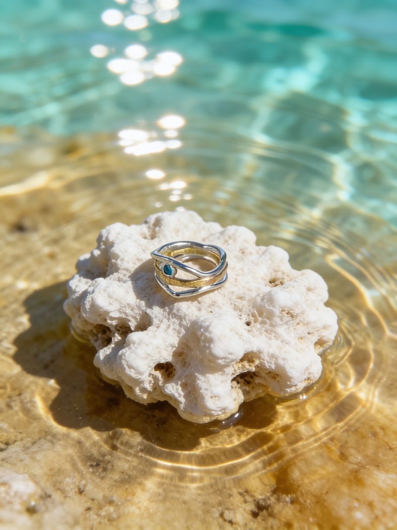Silver An G9ld Eave Ring With Topaz Gemstone