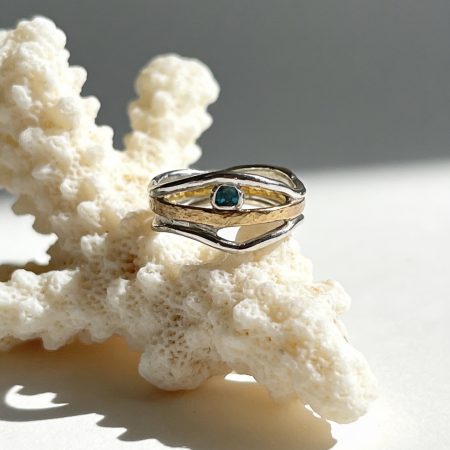 Silver An G9ld Eave Ring With Topaz Gemstone