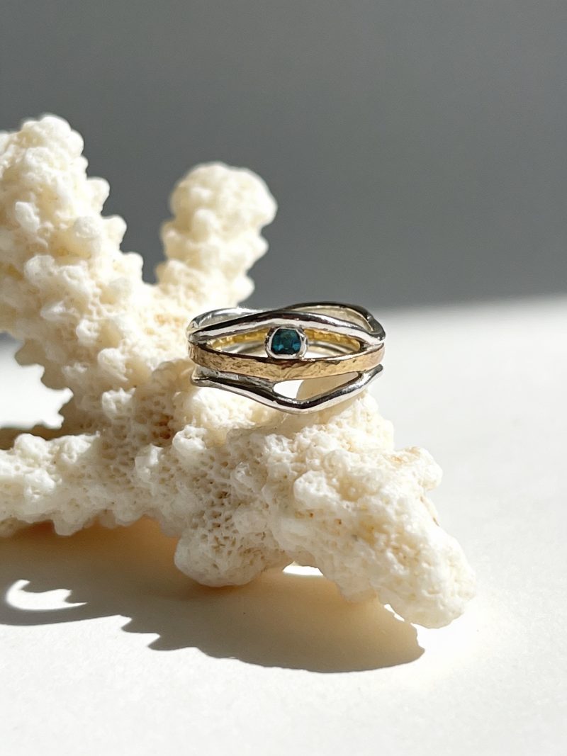 Silver An G9ld Eave Ring With Topaz Gemstone