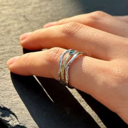 Silver An G9ld Eave Ring With Topaz Gemstone