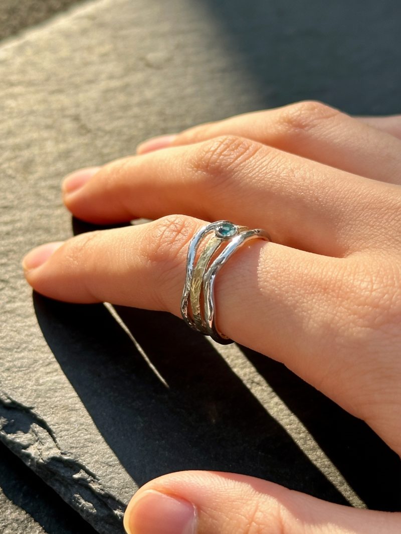 Silver An G9ld Eave Ring With Topaz Gemstone