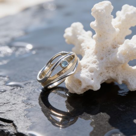 Silver An G9ld Eave Ring With Topaz Gemstone