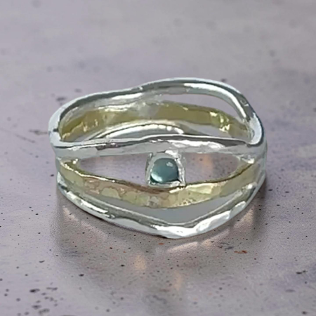 Silver An G9ld Eave Ring With Topaz Gemstone