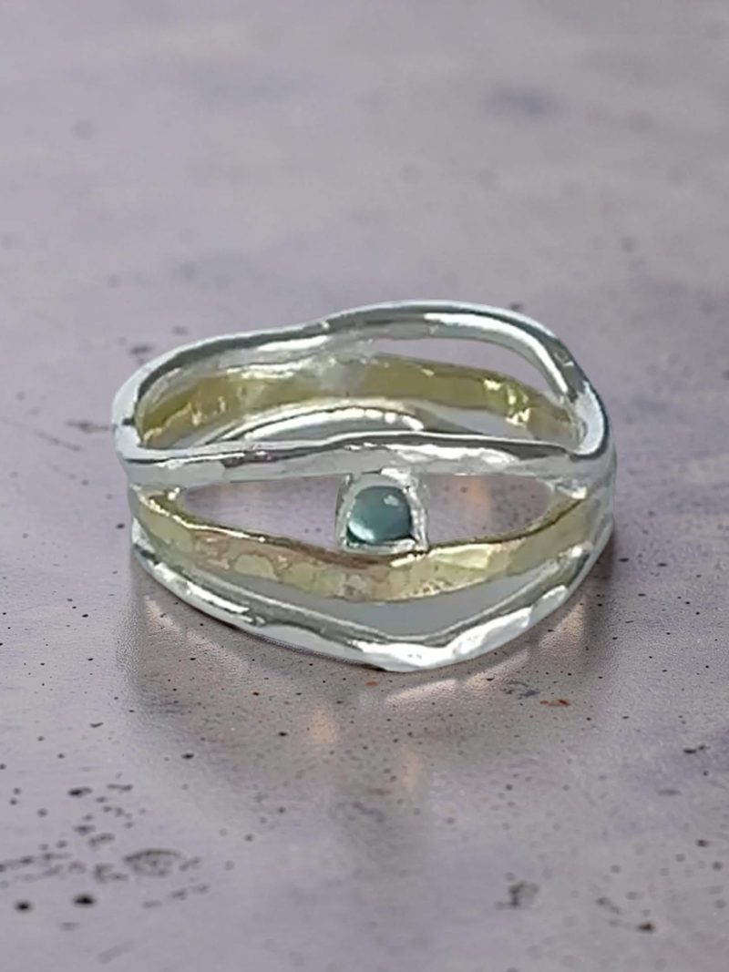 Silver An G9ld Eave Ring With Topaz Gemstone