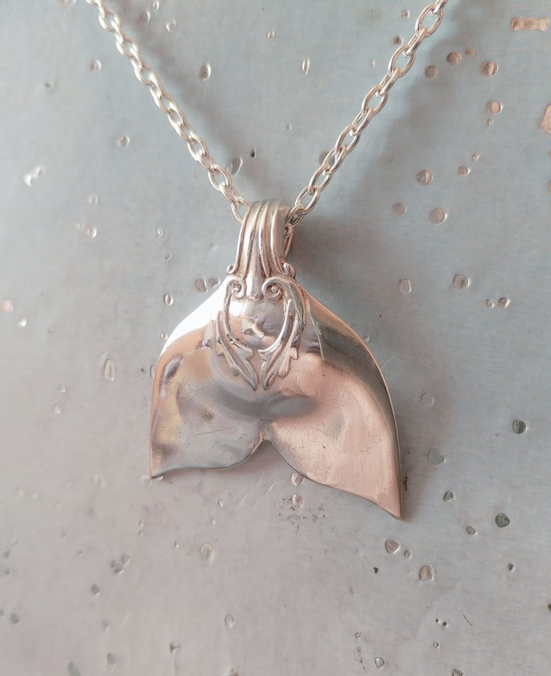 Handcrafted Silver Plated Mermaid /Whale Tail Spoon Pendant Necklace.